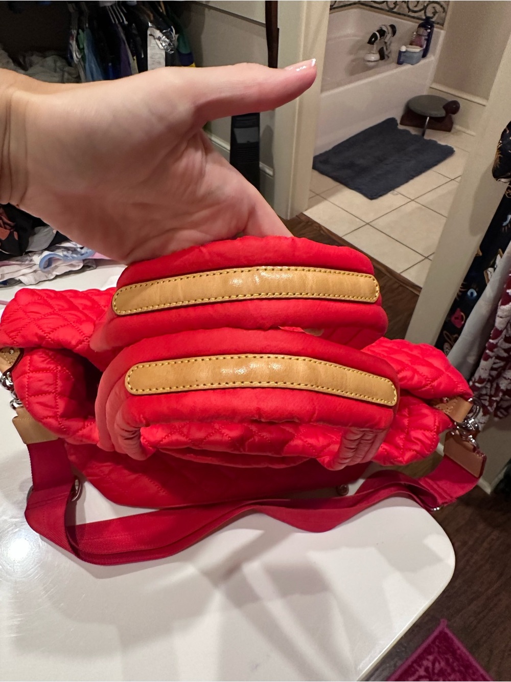 MZ Wallace Quilted Tote Bag in Red - Picture 5 of 6